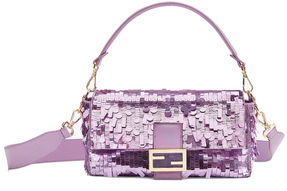 Fendi Sequin and Leather Baguette Lilac in Polyester with Gold-tone - US