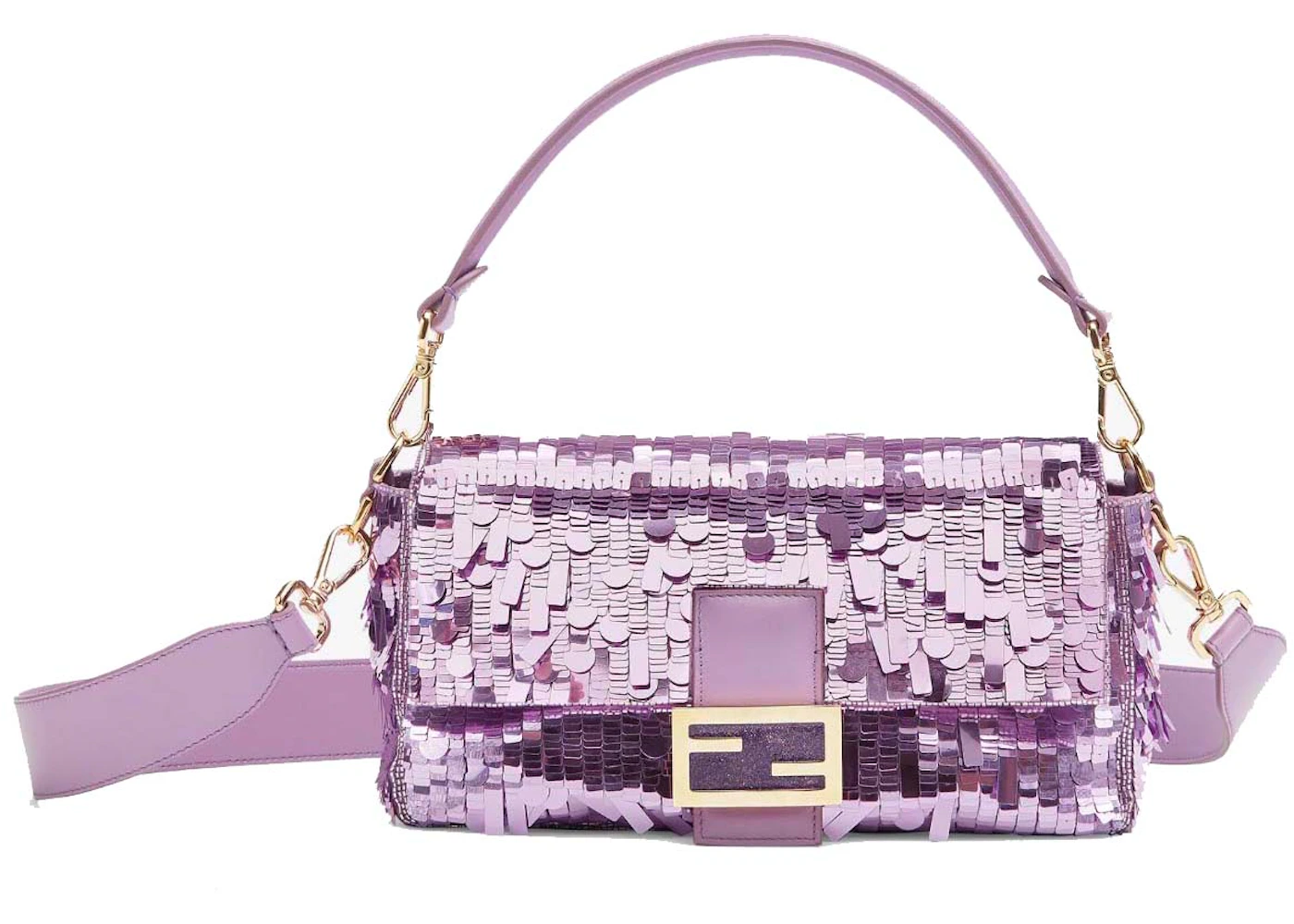 Fendi Sequin and Leather Baguette Lilac in Polyester with Gold-tone - US