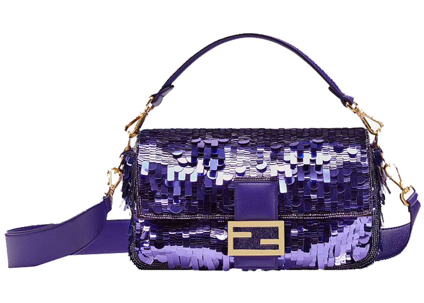Fendi Sequin and Leather Baguette Mini Purple in Polyester with Gold-tone -  US