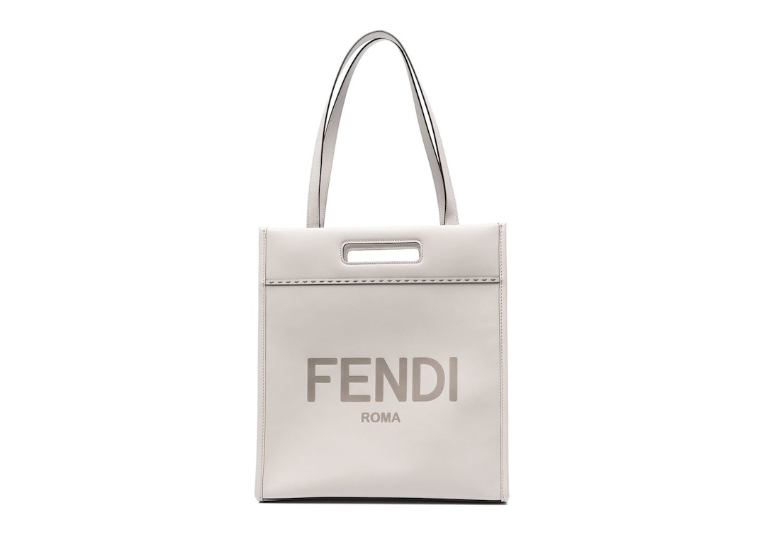 Pre-owned Fendi Shopper Tote Bag Embossed Logo Light Gray