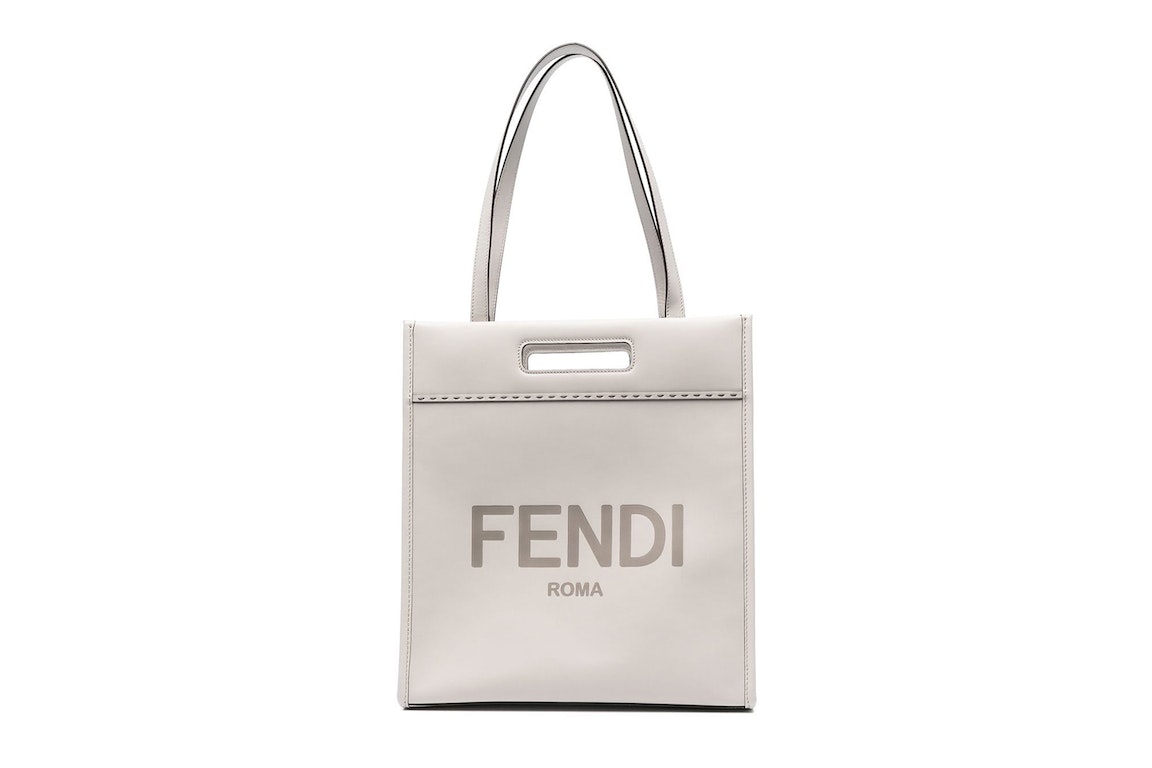 Pre-owned Fendi Shopper Tote Bag Embossed Logo Light Gray
