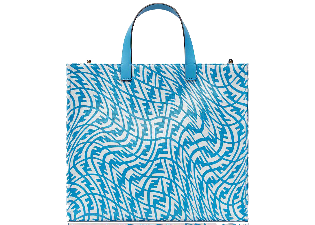 Fendi Shopper Tote Bag FF Vertigo Print Blue in Coated Canvas with