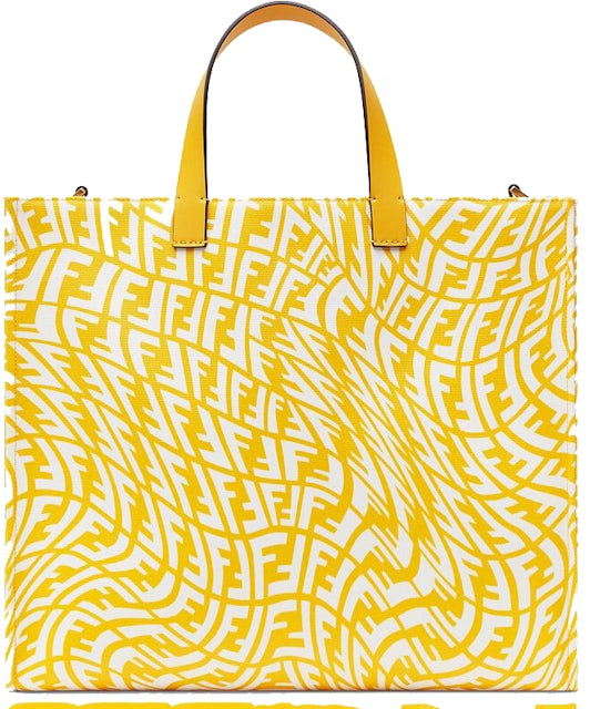 Fendi Shopper Tote Bag FF Vertigo Print Yellow in Coated Canvas