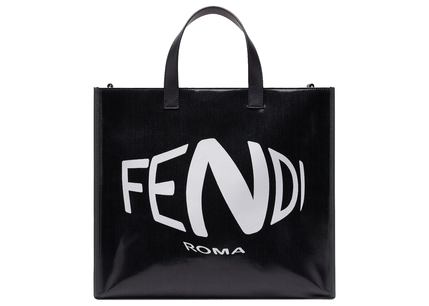 Fendi Shopper Tote Roma Logo Black in Coated Canvas with Silver-tone - DE