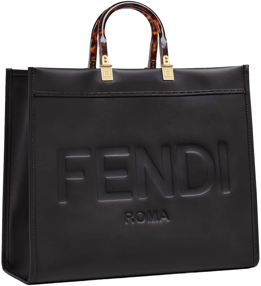 Fendi Sunshine Large Black Leather Shopper Black in Leather with Gold ...