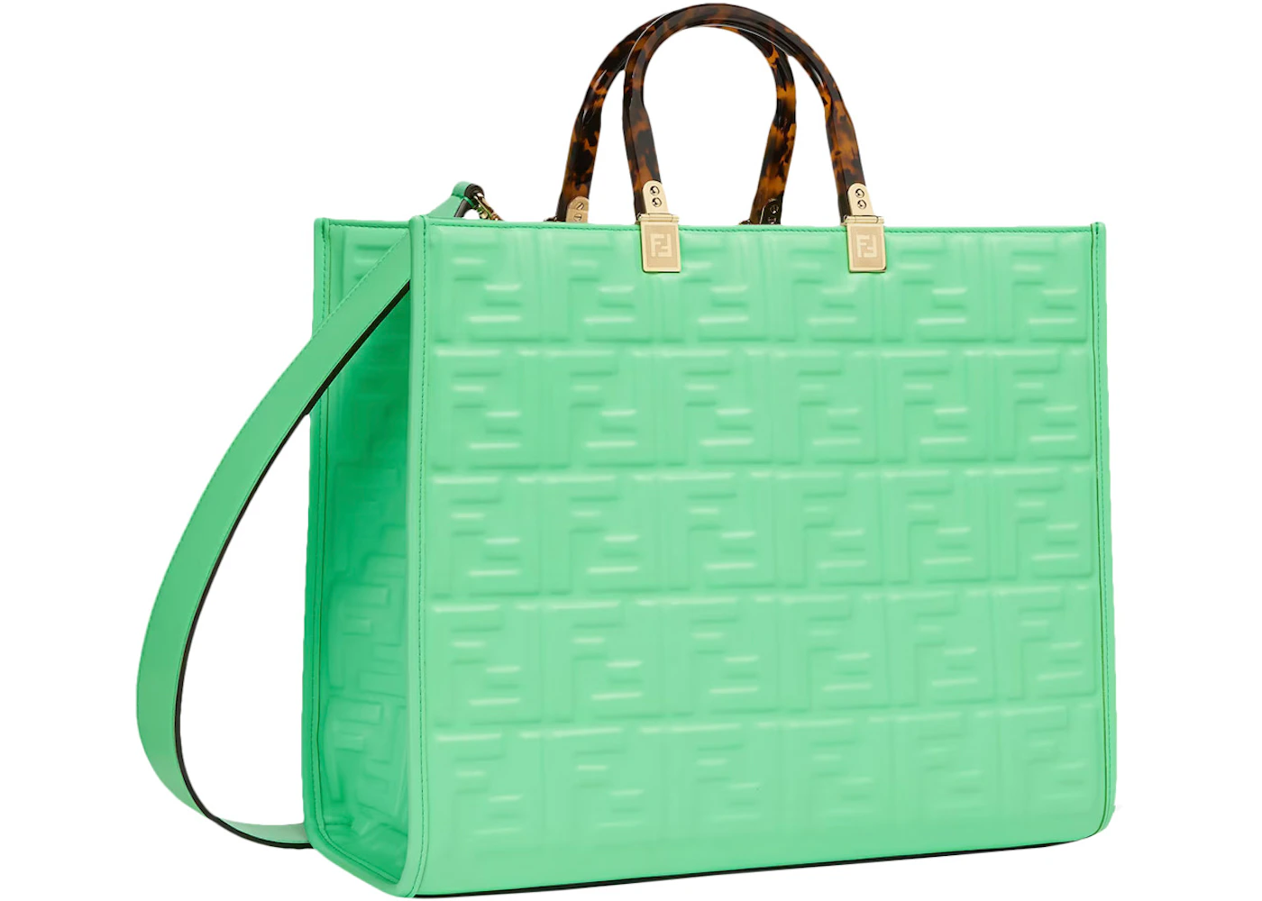 Fendi Sunshine Medium Green Leather Shopper With FF Motif Green in ...