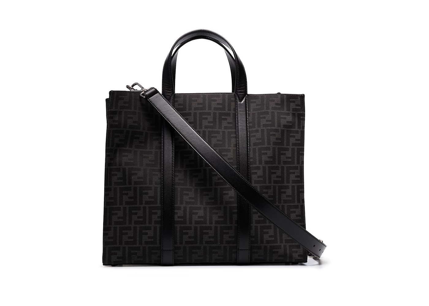 Fendi Tote Bag FF Monogram Jacquard Black/Grey in Fabric with