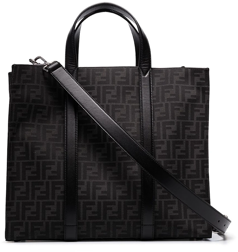Fendi Tote Bag FF Monogram Jacquard Black/Grey in Fabric with Silver ...