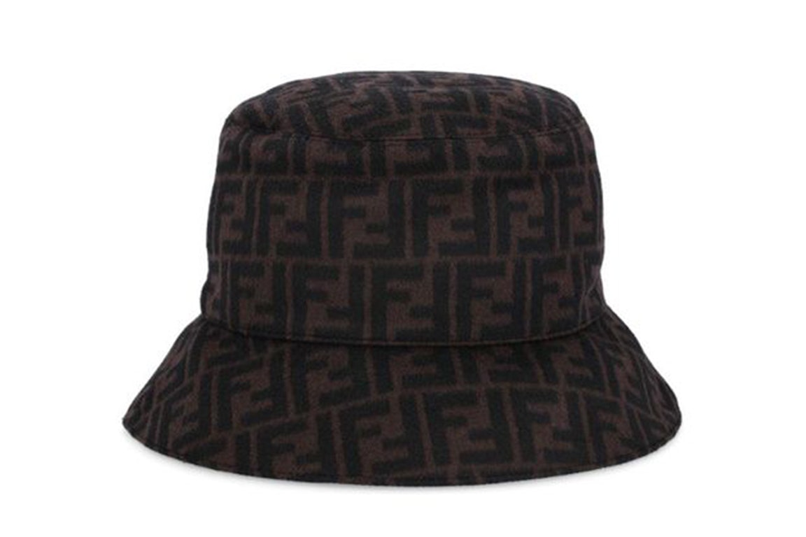 Pre-owned Fendi Wool Bucket Hat Ff Motif Brown/black