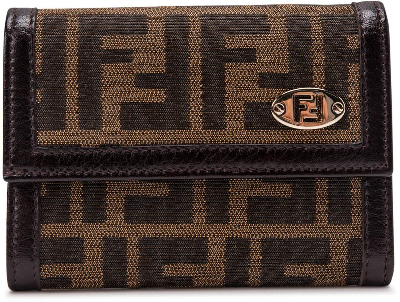 Fendi Tobacco Zucca Embossed Leather FF Flap Wallet on Chain Fendi