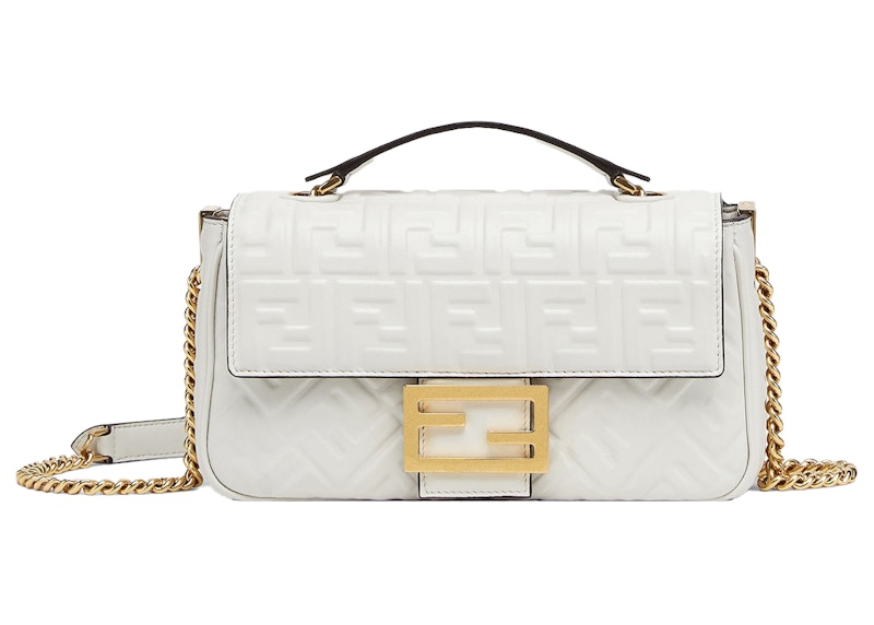 Pre-owned Fendi Women's By Marc Jacobs Baguette Chain Midi White Nappa Leather Bag