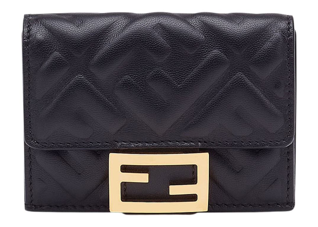 Pre-owned Fendi By Marc Jacobs Baguette Micro Trifold Black Nappa Leather Wallet