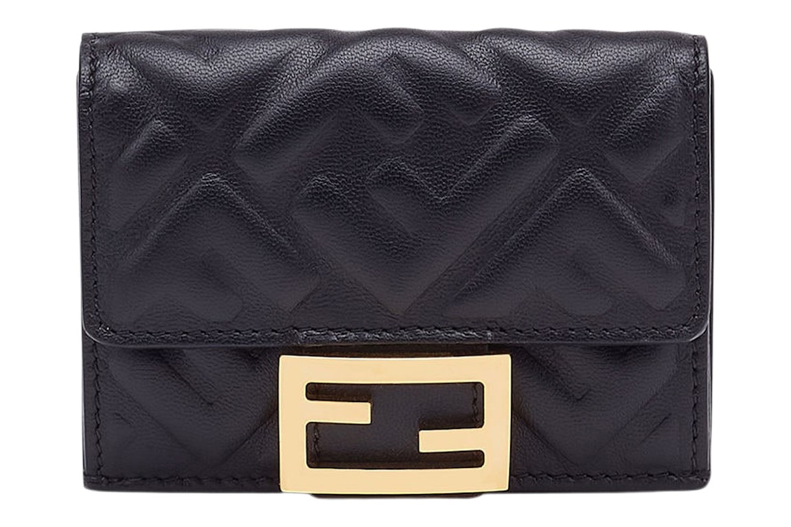 Pre-owned Fendi By Marc Jacobs Baguette Micro Trifold Black Nappa Leather Wallet