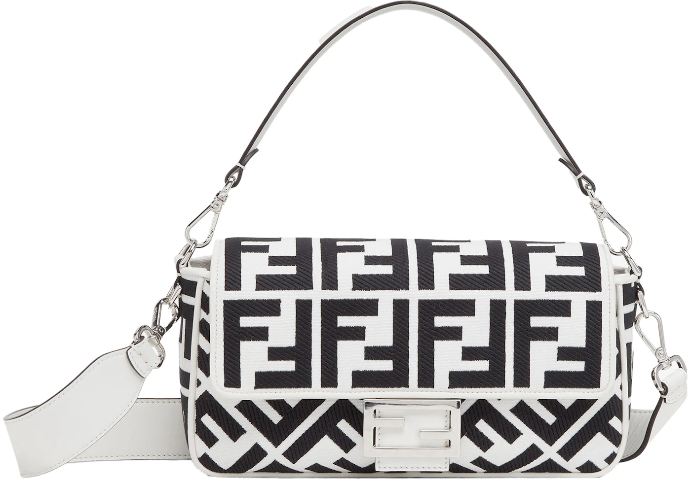Fendi by Marc Jacobs Baguette White and Black Canvas Bag with FF