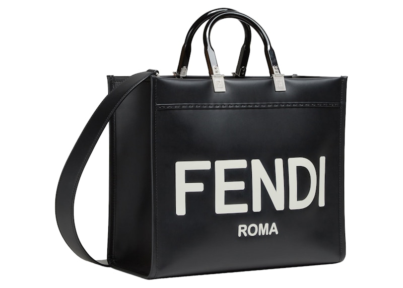 Pre-owned Fendi Women's By Marc Jacobs Sunshine Medium Black Leather With Hotstamped Shopper