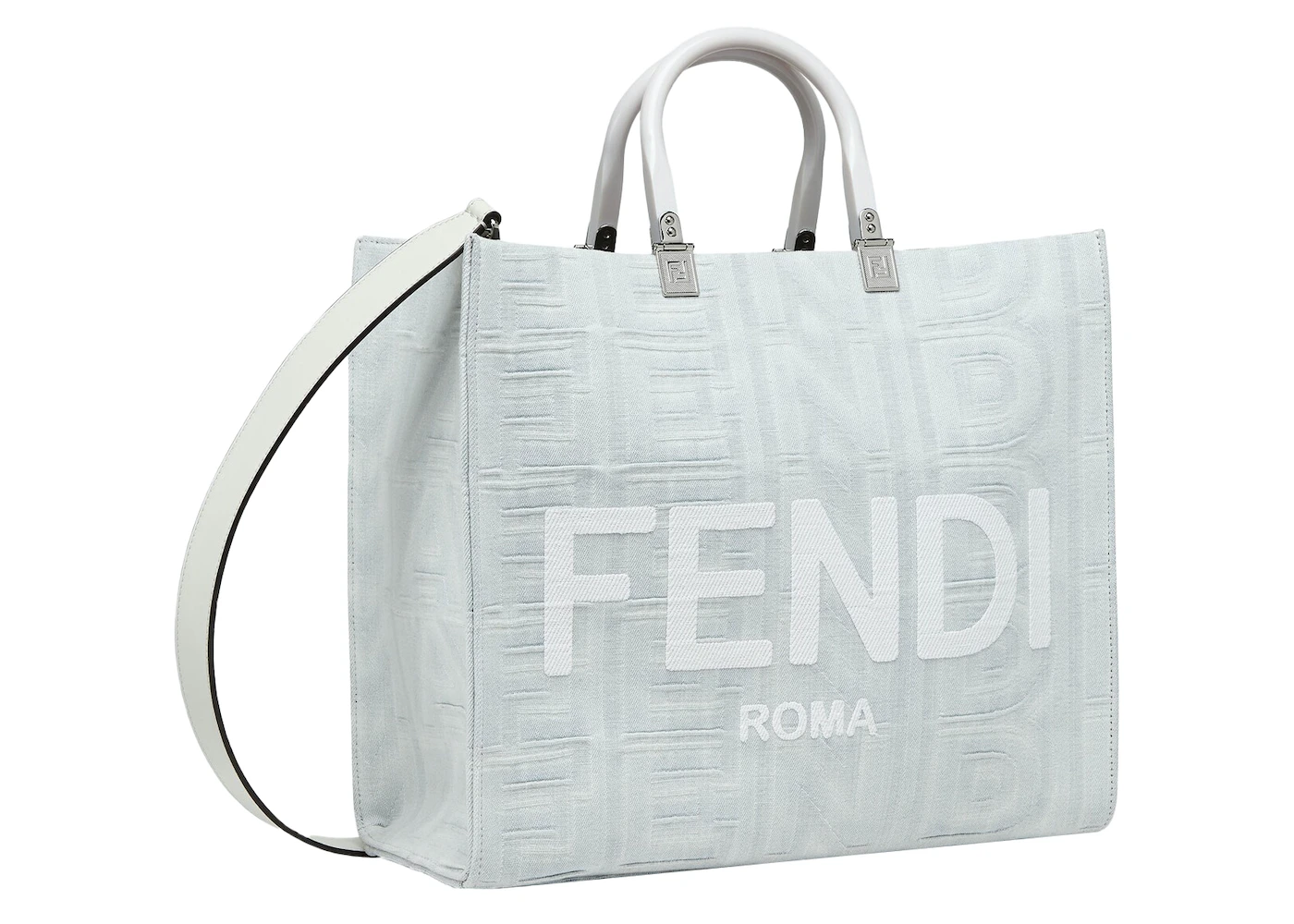 Fendi by Marc Jacobs Fendi Sunshine Medium White Denim Shopper Bag in ...