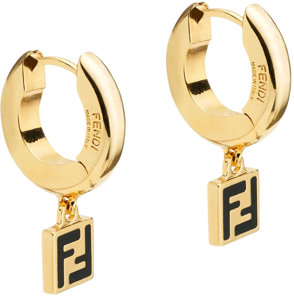 Fendi F is For Fendi Hoop Earrings (Black/Yellow Gold)