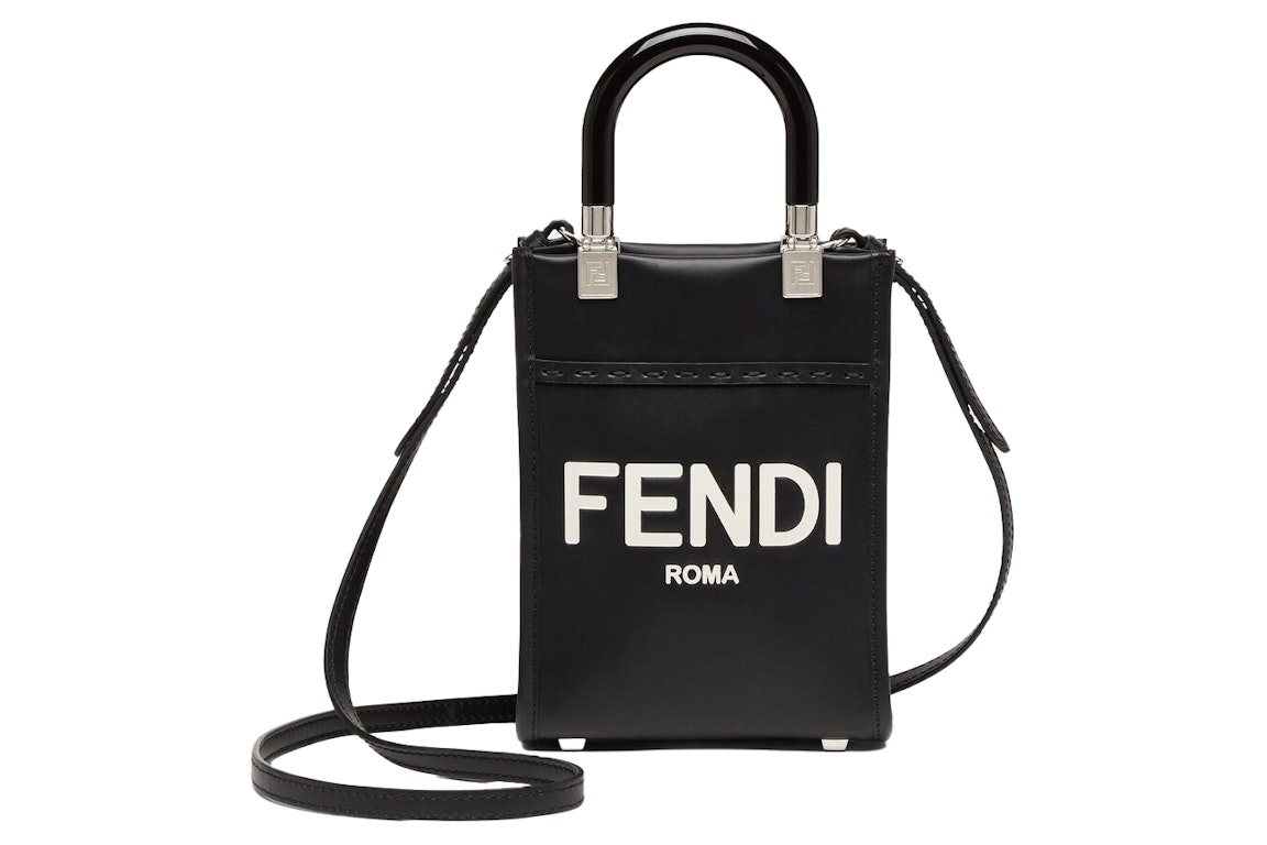 Pre-owned Fendi By Marc Jacobs Mini Sunshine Shopper Black Leather With Hot-stamped Mini-bag
