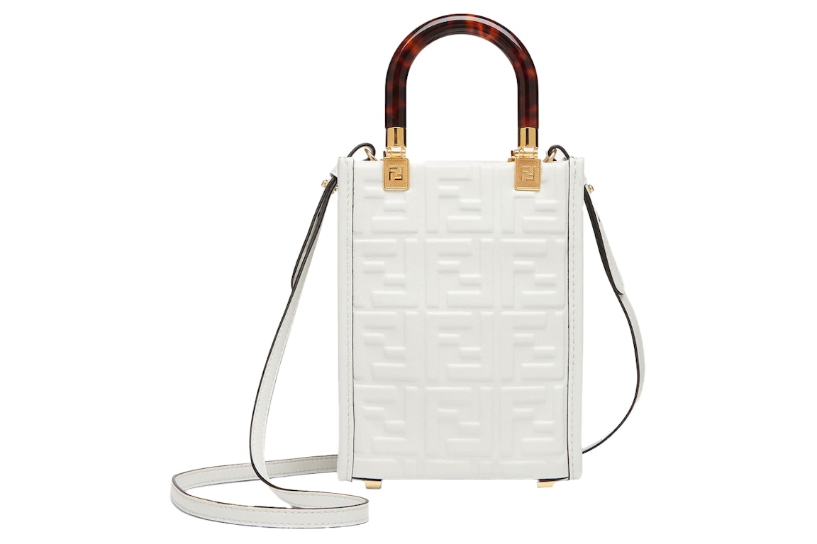 Pre-owned Fendi By Marc Jacobs Mini Sunshine Shopper White Leather With 3d Texture Mini Bag