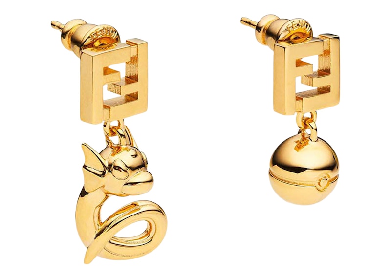 Pre-owned Fendi Women's X Frgmt Metal Earrings In Gold