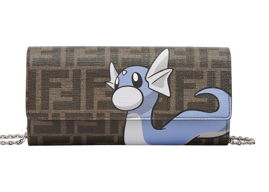 Pre-owned Fendi X Frgmt X Pokemon Ff Fabric Wallet Continental With Chain Brown/light Blue