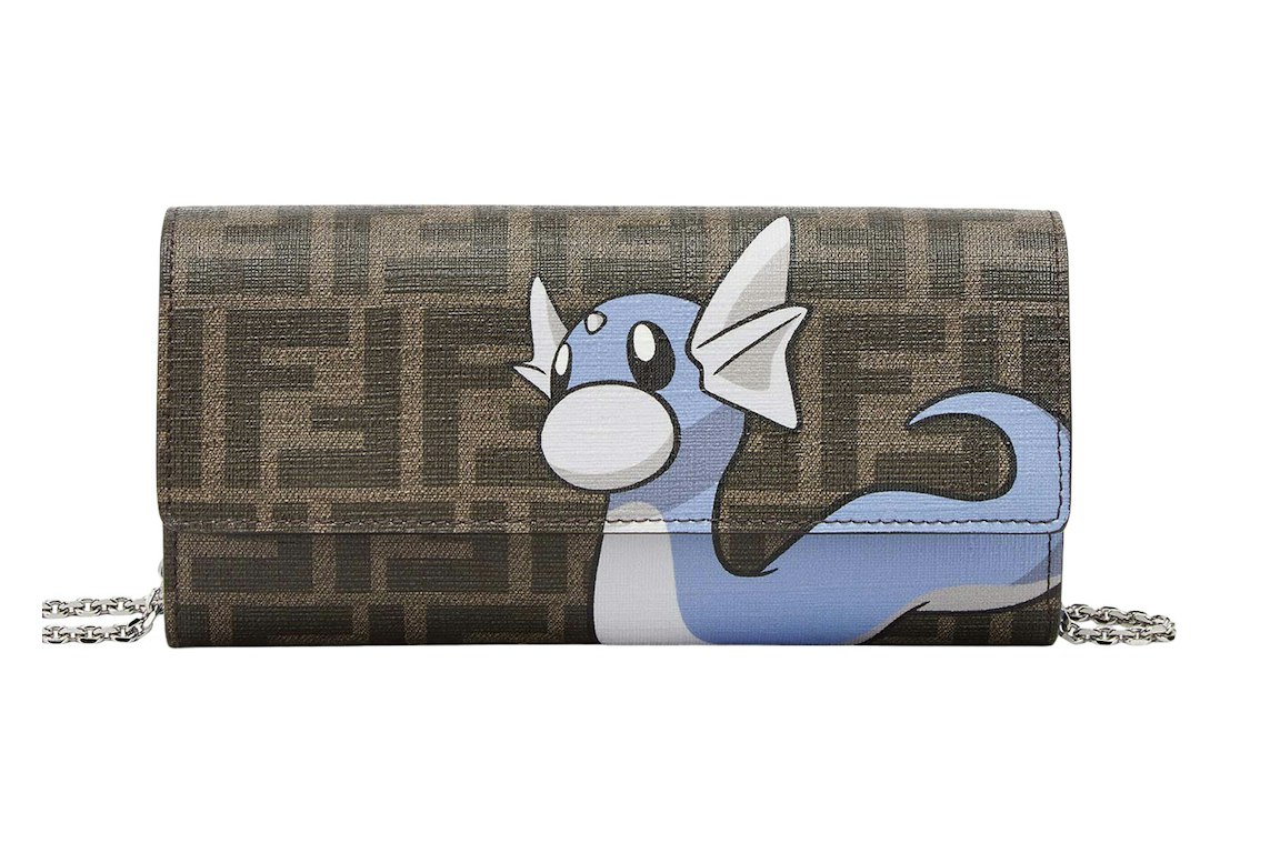 Pre-owned Fendi X Frgmt X Pokemon Ff Fabric Wallet Continental With Chain Brown/light Blue