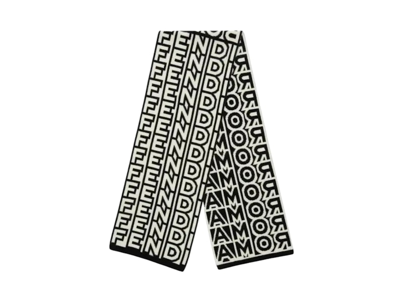 Pre-owned Fendi X Marc Jacobs Allover Logo Wool Scarf In White/black
