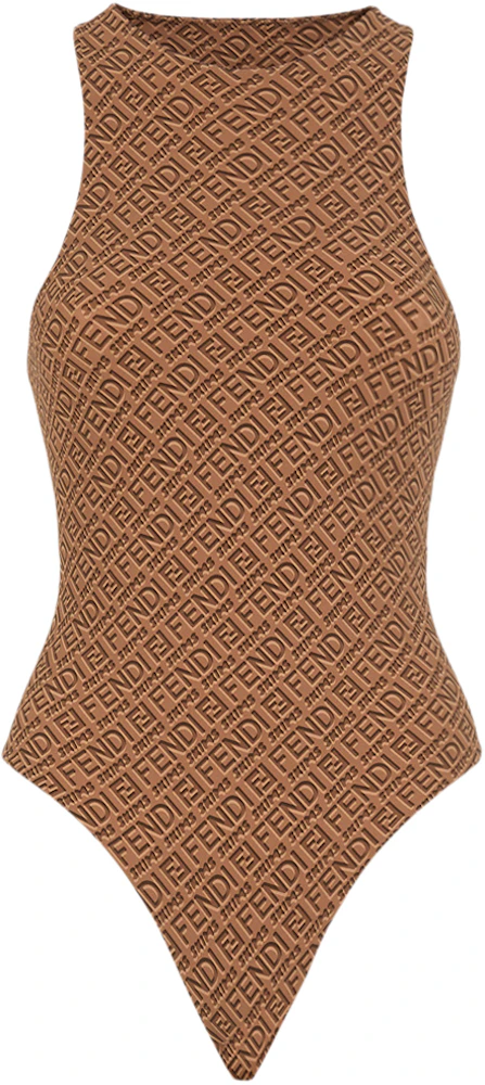 Fendi x Skims Mock Neck Sleeveless Bodysuit - Brown Tops, Clothing -  FENSK21157