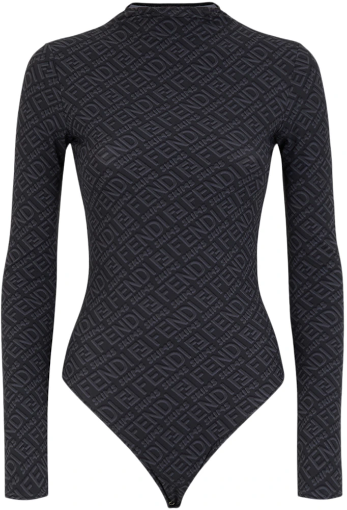 Fendi x Skims High Neck Bodysuit Women Logo FF Print Lycra Black