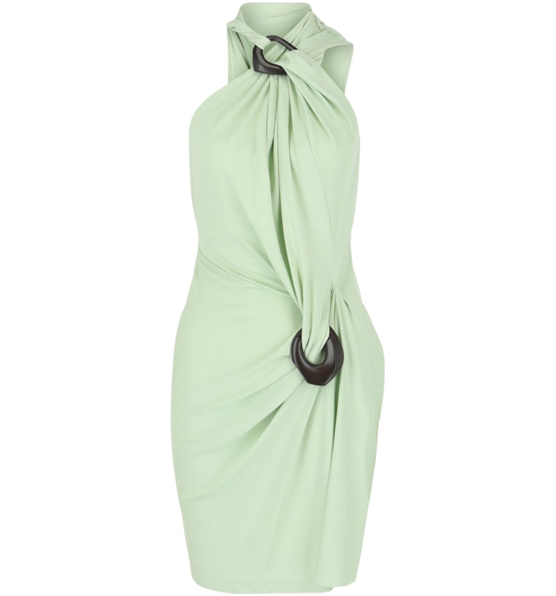 Ferragamo Asymmetrical Gathered Dress Olive Green - US Ferragamo Asymmetrical Gathered Dress Olive Green - US