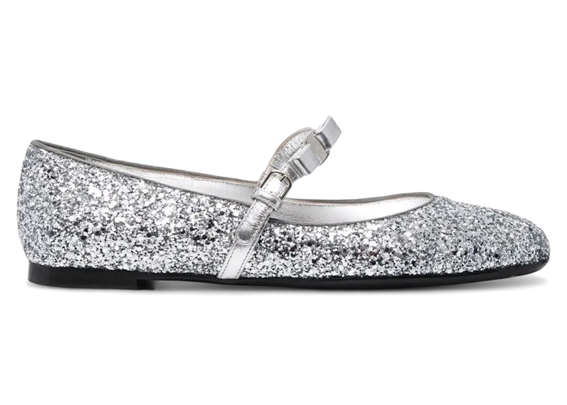 Pre-owned Ferragamo Bowdetail Glitter Ballerina Sneakers (women's) Sneakers In Gray