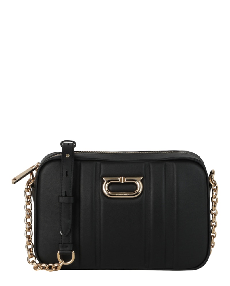 Ferragamo CC Embossed Leather Shoulder Bag Black in Leather - US