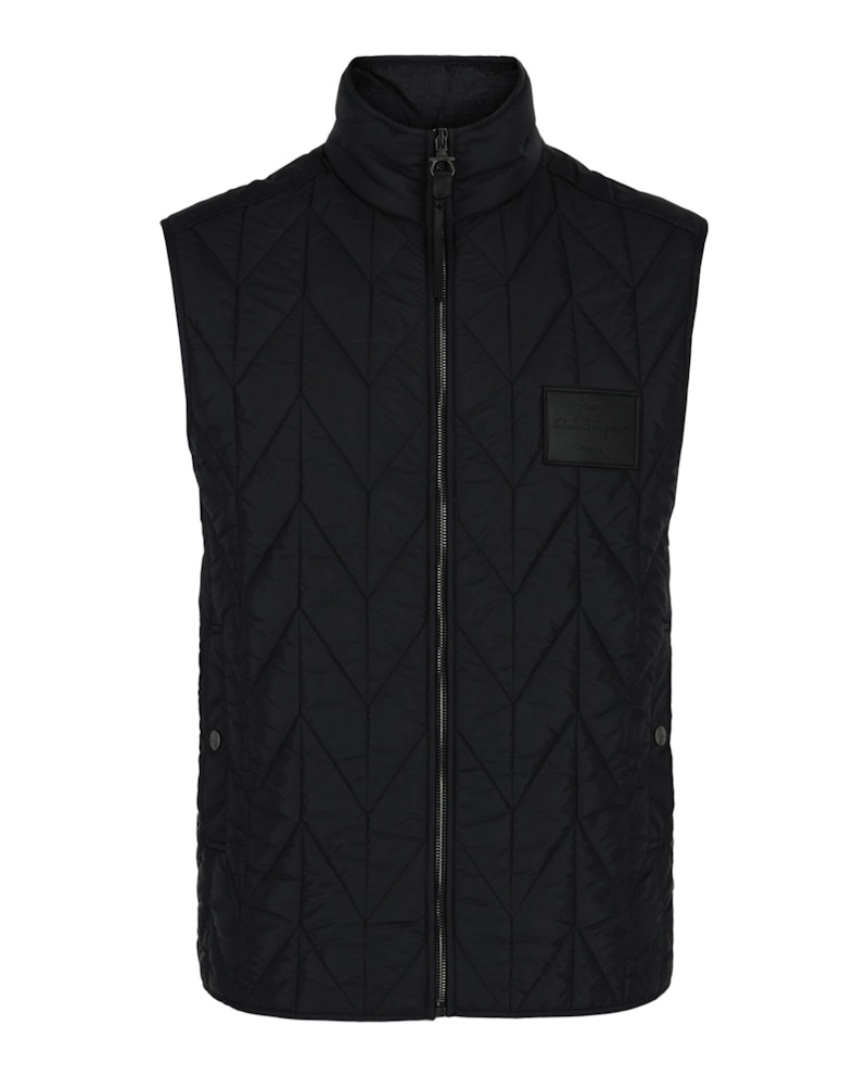 Pre-owned Ferragamo Men's Chevron Quilted Vest In Blue