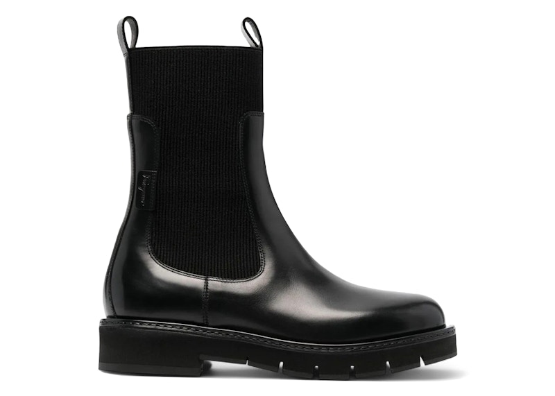 Ferragamo Cleated-Sole Leather Chelsea Boots Black (Women's