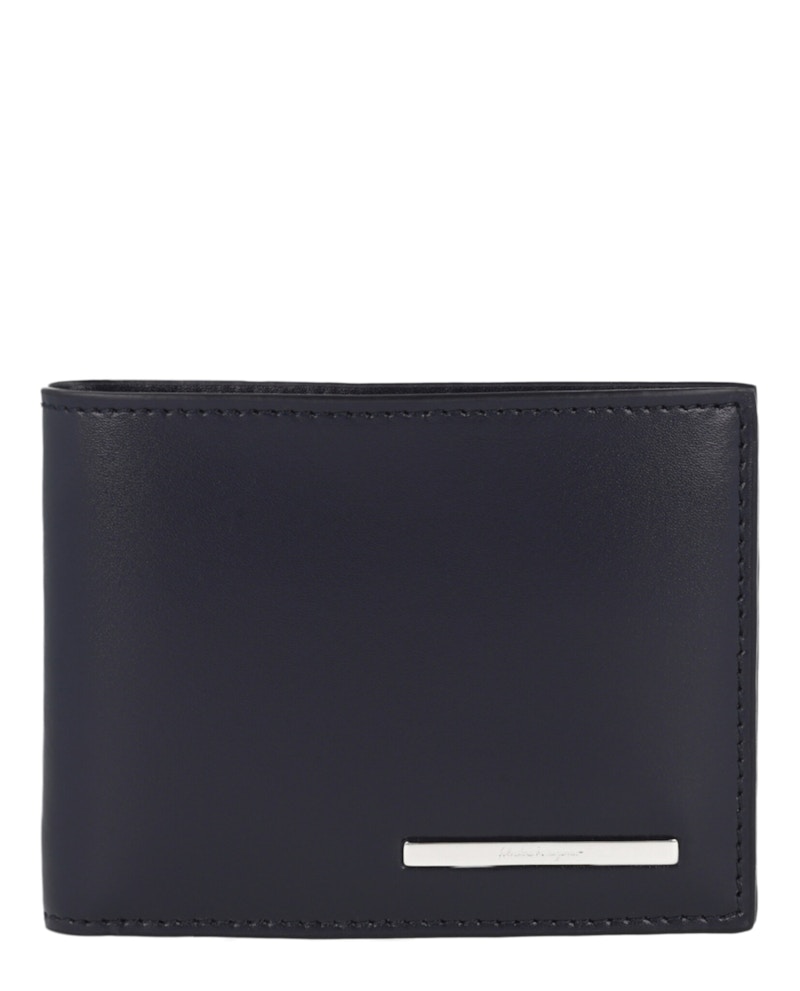 Pre-owned Ferragamo Men's Crosta Bifold Wallet In Blue