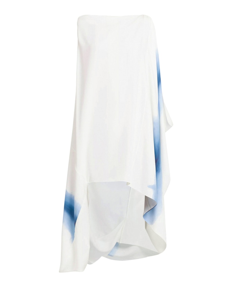 Pre-owned Ferragamo Women's  Degradeprint Draped Highlow Dress In Blue