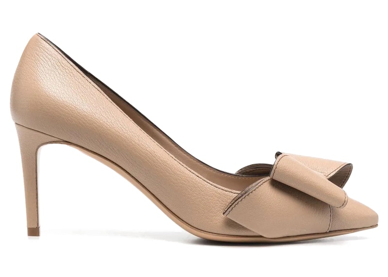 Pre-owned Ferragamo Double Bow Leather Pumps (women's) Sneakers In Beige/khaki In Brown