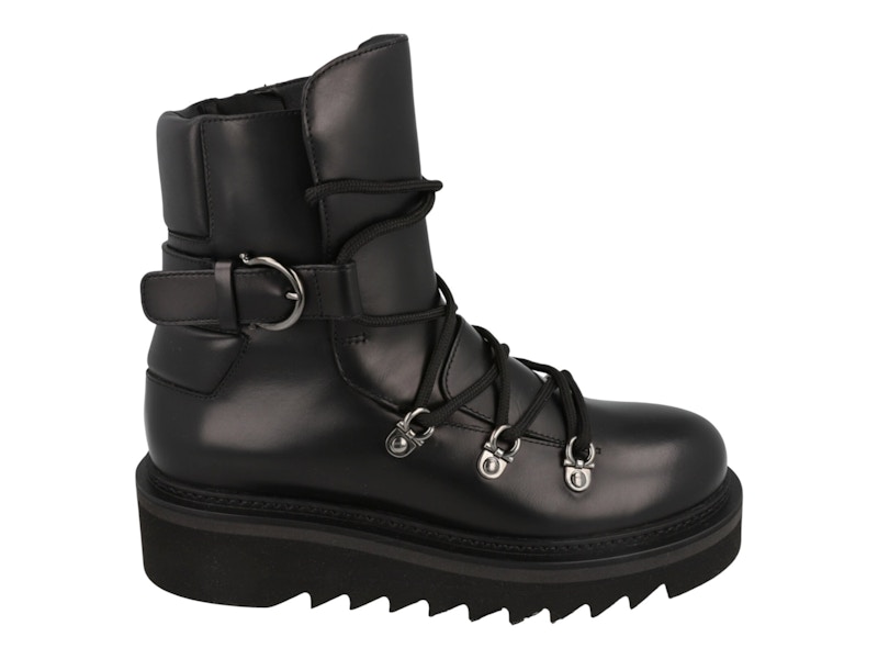 Pre-owned Ferragamo Elimo Laceup Leather Boots (women's) Sneakers In Black