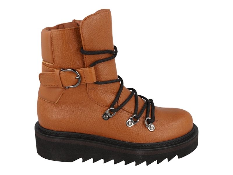 Pre-owned Ferragamo Elimo Laceup Leather Boots (women's) Sneakers In Medium Brown