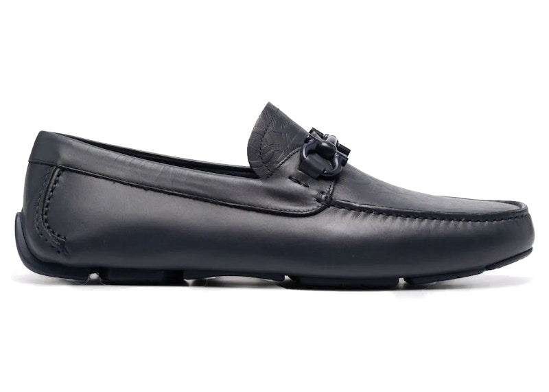 限定お値下げ♡美品♡Salvatore Ferragamo ♡リペア済み Ferragamo Embossed-Logo Leather Loafers Blue メンズ