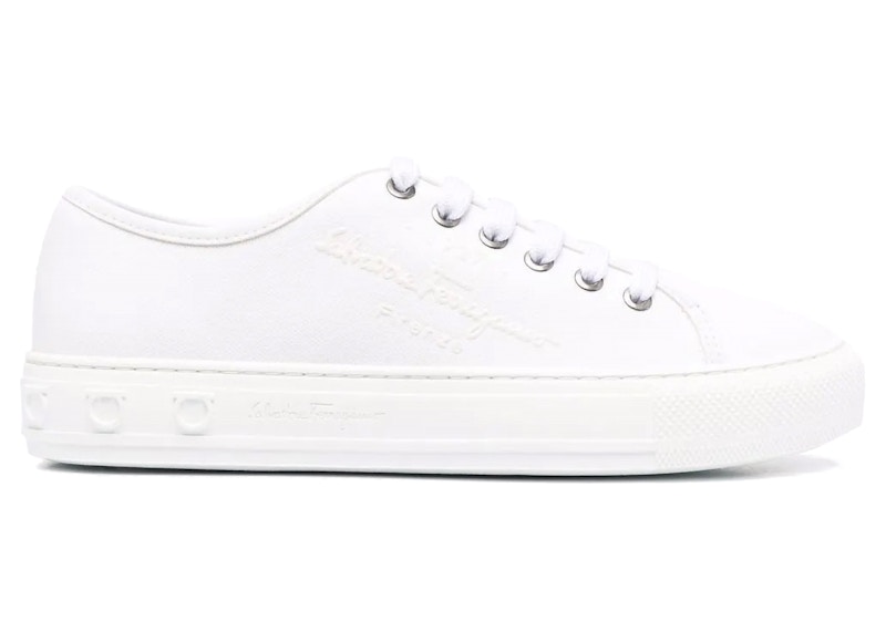 Pre-owned Ferragamo Embossedlogo Lowtop Sneakers (women's) In White