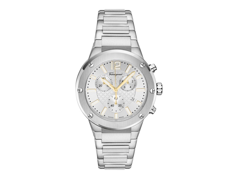 Pre-owned Ferragamo Men's F80 Chrono Sfje00324 Watch In Stainless Steel In Silver