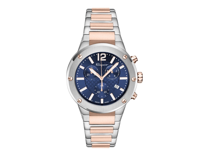 Pre-owned Ferragamo Men's F80 Chrono Sfje00524 Watch In Stainless Steel In Silver