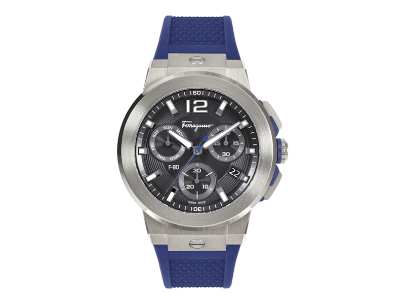Pre-owned Ferragamo Men's  F80 Titanium Tech Silicone Sfmt00222 Watch In Stainless Steel In Silver