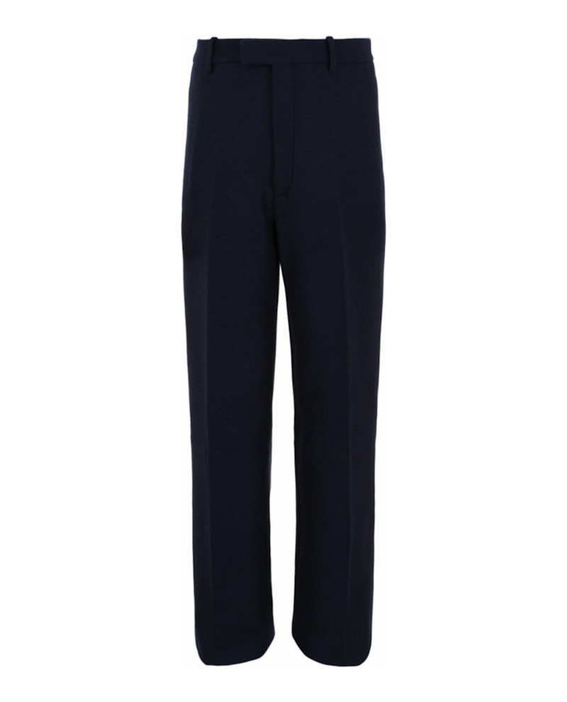 Ferragamo Flat-Front Wool Trousers Navy