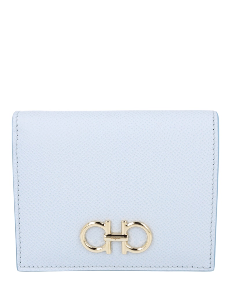 FERRAGAMO Pre-owned Women's Gancini Compact Wallet In Light Blue