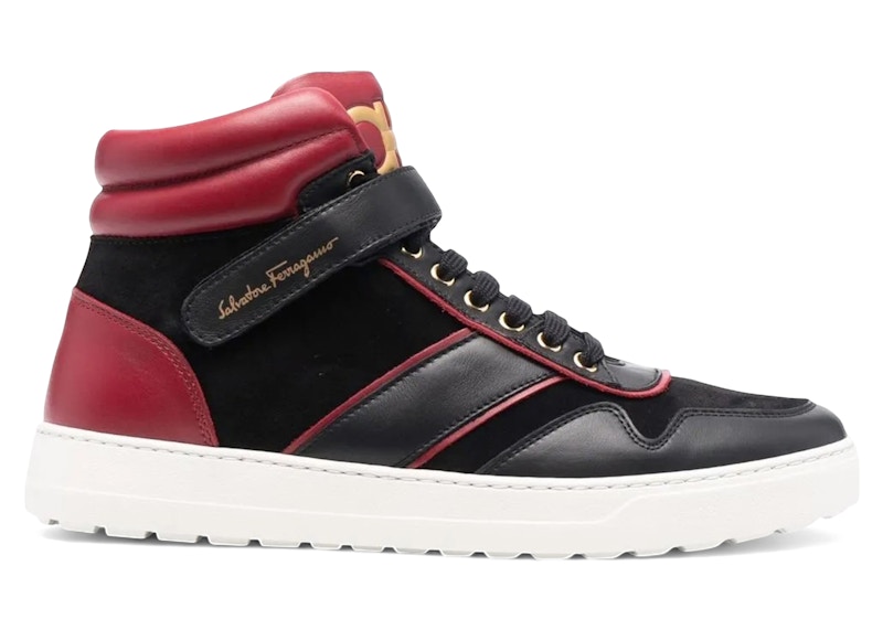 Pre-owned Ferragamo Men's Gancini Hightop Sneakers Black In Red