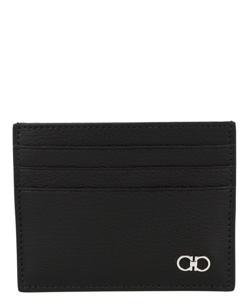 Ferragamo Gancini Leather Card Holder Black in Leather - US