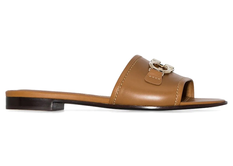 Ferragamo Gancini Leather Sandals Beige Khaki (Women's