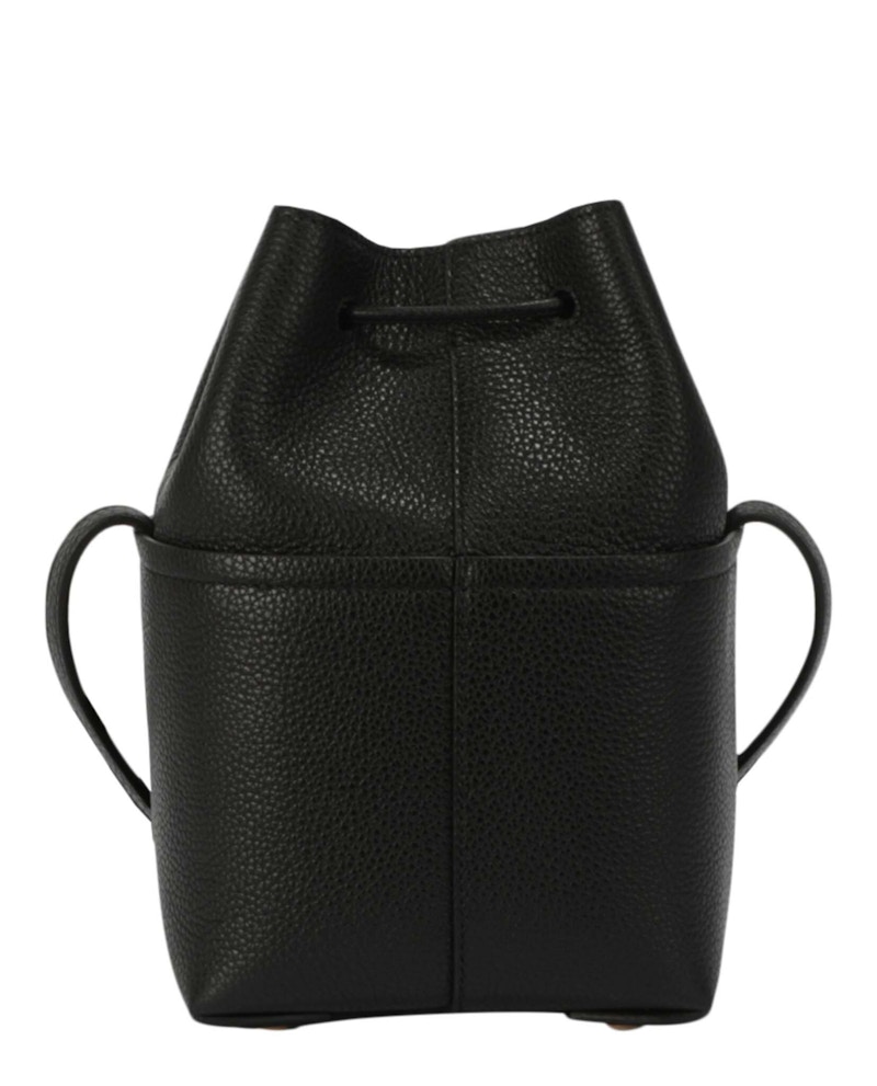 Ferragamo Gancini Logo Plaque Drawstring Bucket Bag Black